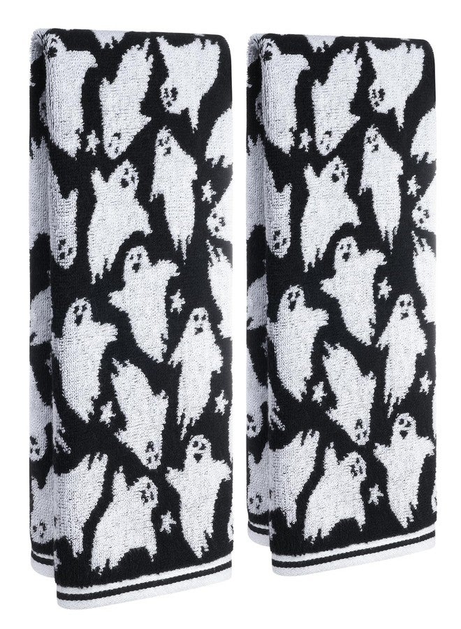 Hallswl 2pcs 100% Cotton Halloween Hand Towels Fall Jacquard 16 x 27 Inch Hand Towel for Bath Soft Bathroom Kitchen Decorative Set for Autumn Holiday Decor Gift (Black Ghost) - Image 1